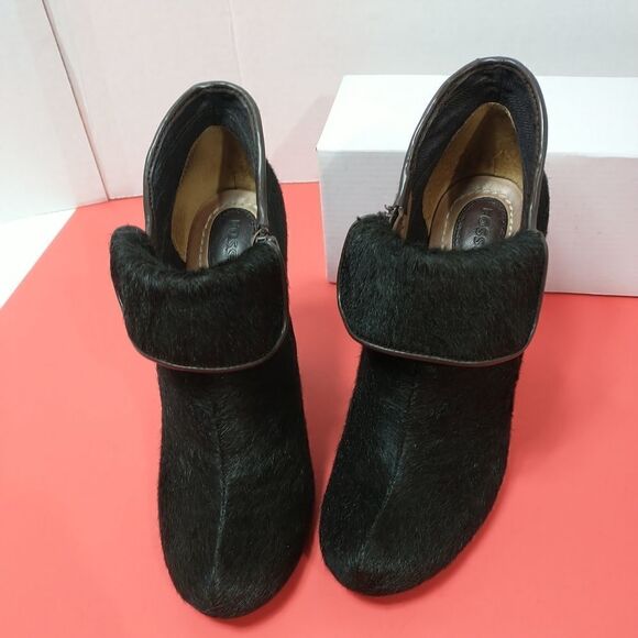 Fossil Ladies Sz 6 Brown Calf Hair Zipper Blocked Heel Booties - Picture 4 of 10